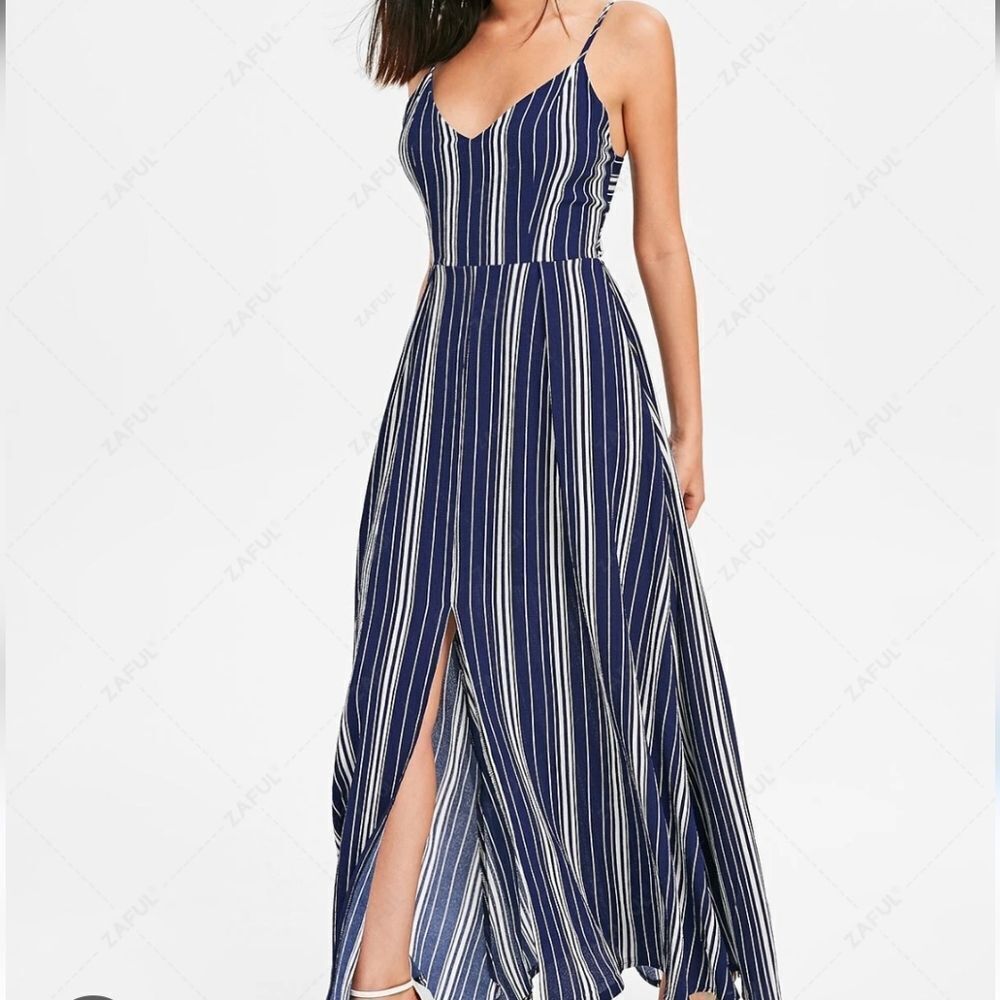 Zaful Navy and White Striped Maxi Dress. Nautical. Festival. Beachy.